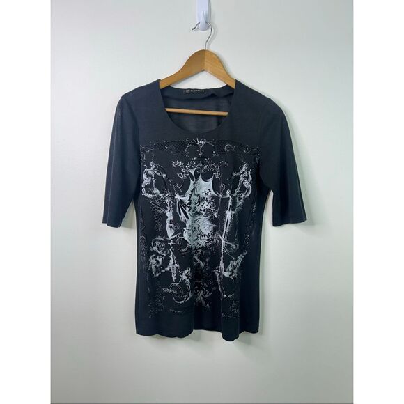 Balenciaga T’s Women Black Graphic Top Size 38 (US S) Tencel Portugal Streetwear - Picture 1 of 13